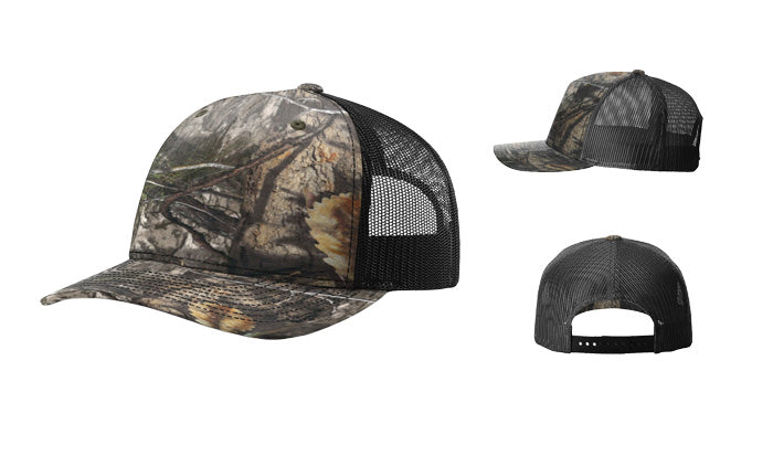 Richardson 112PFP Printed 5-Panel Trucker Color: Mossy Oak Country DNA/ Black