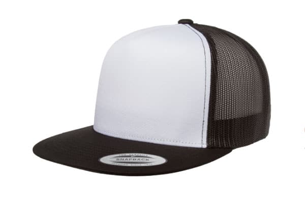 Yupoong 6006 Flat Bill Trucker Color: Black/ White/ Black