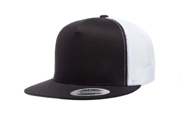 Yupoong 6006 Flat Bill Trucker Color: Black/ White