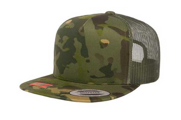 Yupoong 6006 Flat Bill Trucker Color: Multicam Tropic/ Green