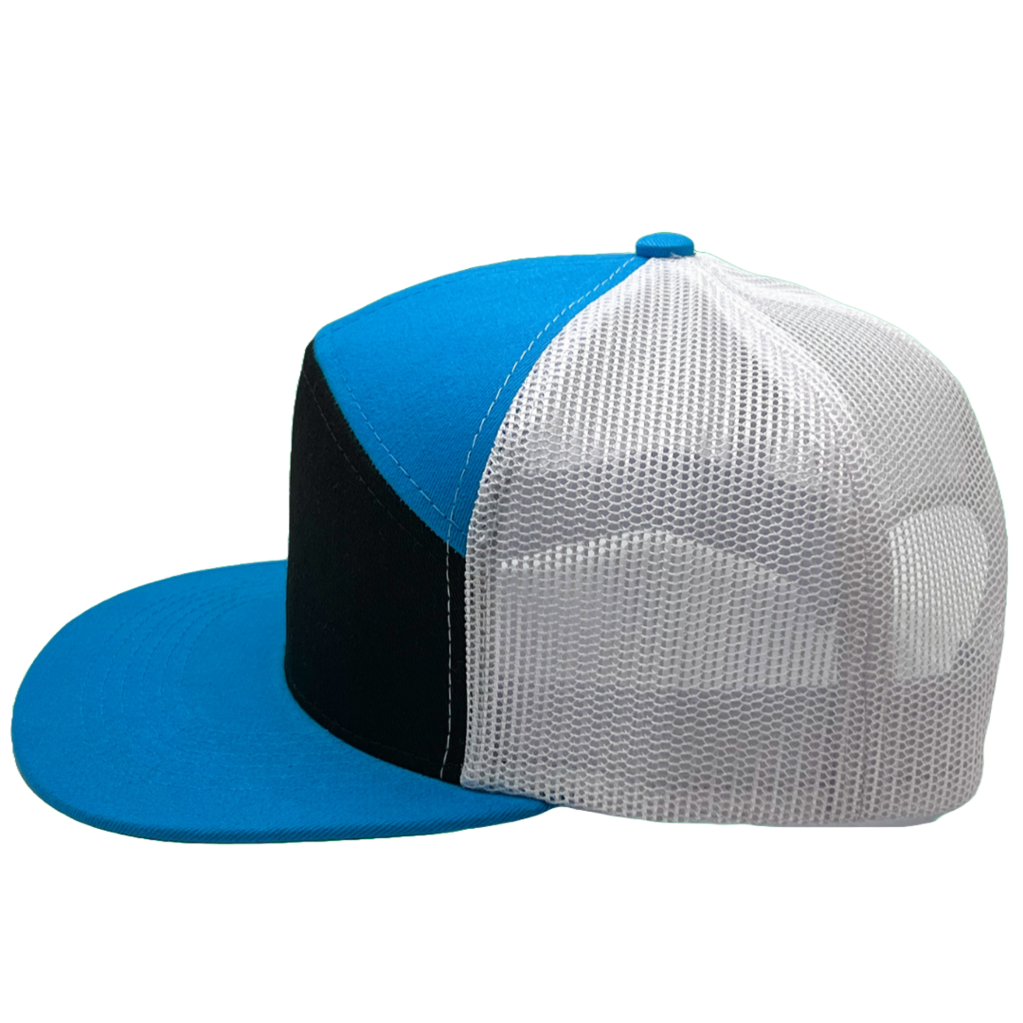 BC Wholesale Blank 7-Panel Black/White/Neon Blue