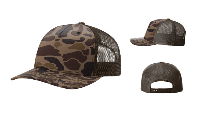 Richardson 112PFP Printed 5-Panel Trucker Color: Bark Duck Camo/ Brown