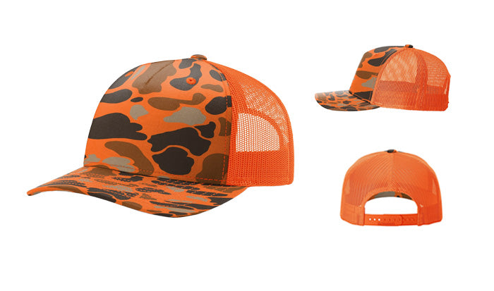 Richardson 112PFP Printed 5-Panel Trucker Color: Blaze Duck Camo/ Blaze