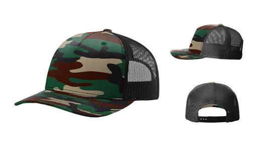 Richardson 112PFP Printed 5-Panel Trucker Color: Green Camo / Black