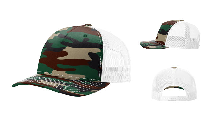 Richardson 112PFP Printed 5-Panel Trucker Color: Green Camo/ White