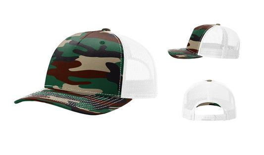 Richardson 112PFP Printed 5-Panel Trucker Color: Green Camo/ White