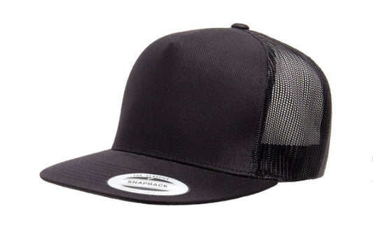 Yupoong 6006 Flat Bill Trucker Color: Black