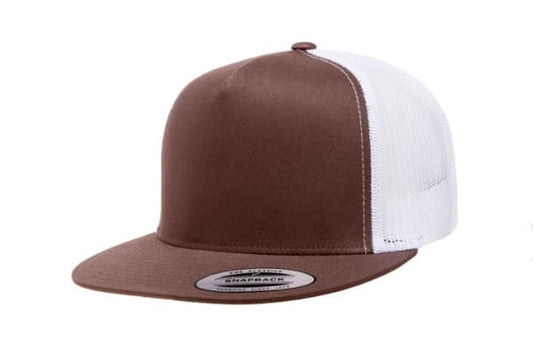 Yupoong 6006 Flat Bill Trucker Color: Brown/ White