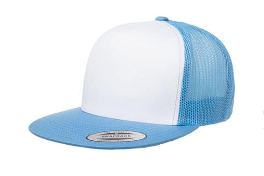 Yupoong 6006 Flat Bill Trucker Color: Blue/ White/ Blue