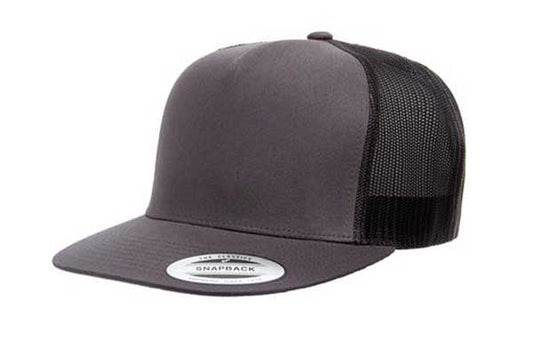 Yupoong 6006 Flat Bill Trucker Color: Charcoal/ Black
