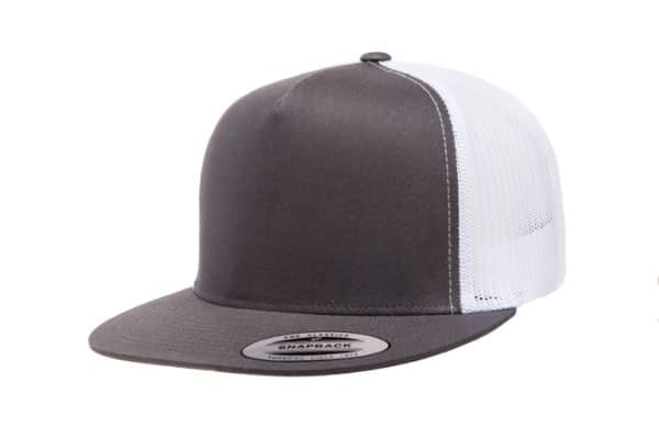 Yupoong 6006 Flat Bill Trucker Color: Charcoal/ White
