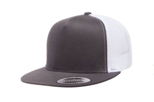 Yupoong 6006 Flat Bill Trucker Color: Charcoal/ White