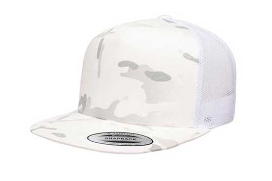 Yupoong 6006 Flat Bill Trucker Color: Multicam Alpine/ White