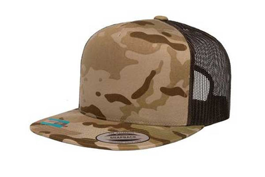 Yupoong 6006 Flat Bill Trucker Color: Multicam Arid/ Brown