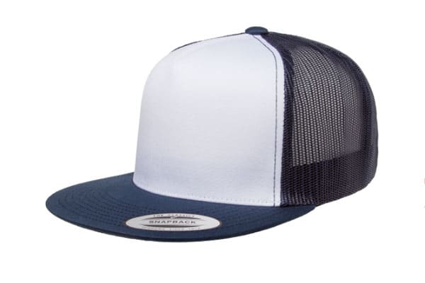 Yupoong 6006 Flat Bill Trucker Color: Navy/ White/ Navy