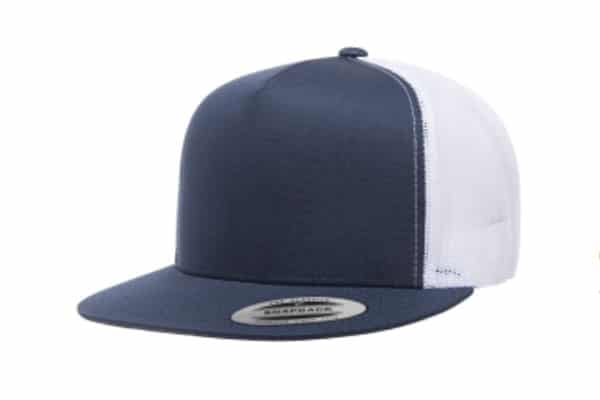 Yupoong 6006 Flat Bill Trucker Color: Navy/ White