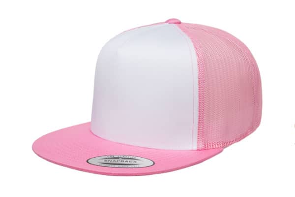 Yupoong 6006 Flat Bill Trucker Color: Pink/ White/ Pink