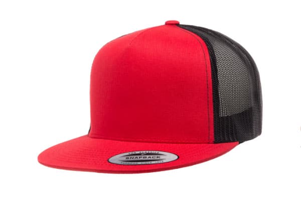 Yupoong 6006 Flat Bill Trucker Color: Red/ Black
