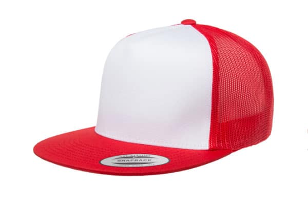 Yupoong 6006 Flat Bill Trucker Color: Red/ White/ Red
