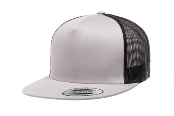 Yupoong 6006 Flat Bill Trucker Color: Silver/ Black