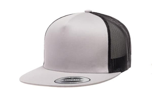 Yupoong 6006 Flat Bill Trucker Color: Silver/ Black